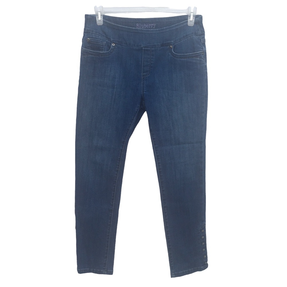 Bluberry Denim Pull On Jeans Real Pockets Grommet Trim Misses size 12